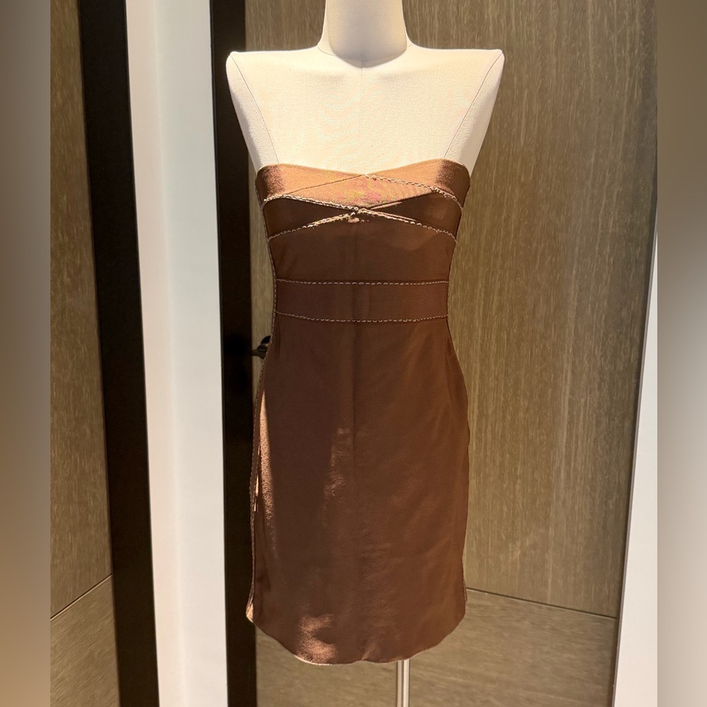 Herve Leger Strapless Chocolate Brown Satin Dress-NWOT